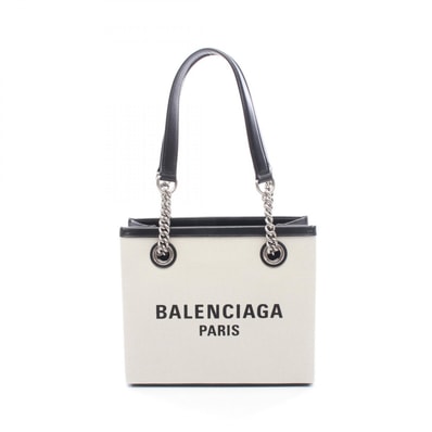 バレンシアガ BALENCIAGA デューティー フリー スモール トートバッグ バッグ キャンバス レザー レディース アイボリー系 / ブラック系 759941 【中古】