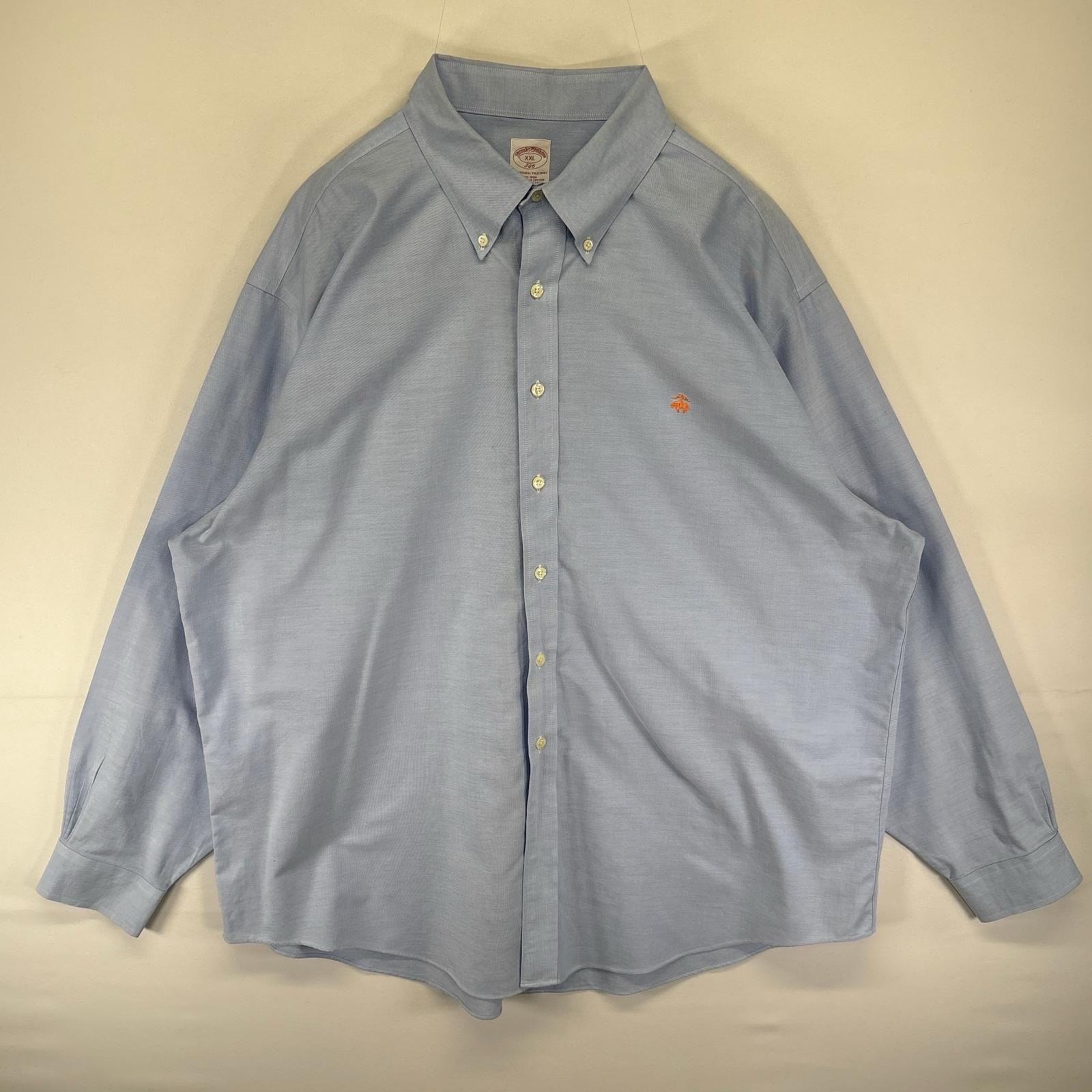 古着 ブルックスブラザーズ Brooks Brothers 長袖シャツ ボタンダウン ワンポイントロゴ刺繍 346 2XL  水色系 無地 メンズ