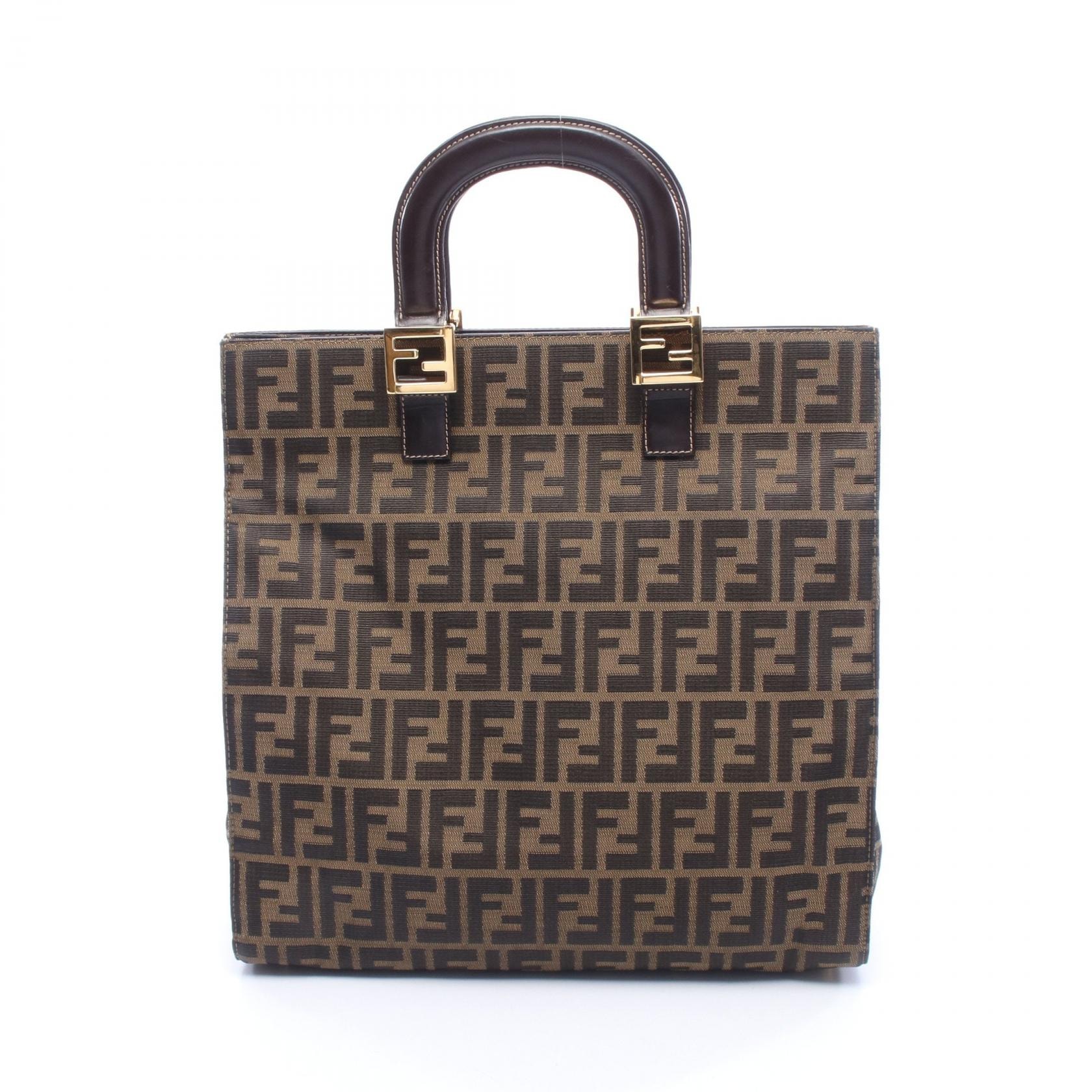 フェンディ FENDI ズッカ トートバッグ バッグ キャンバス レザー レディース ブラウン系 【中古】