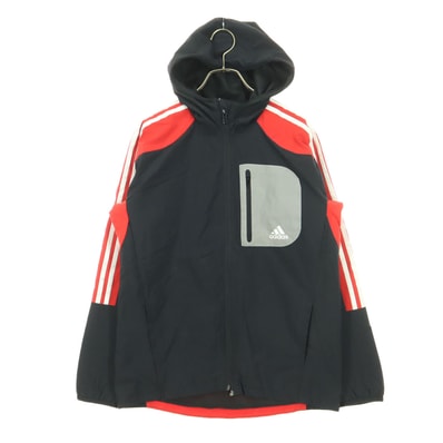 adidas アディダス 胸ポケット付 裏地付 ジップアップ パーカー 160 ブラック