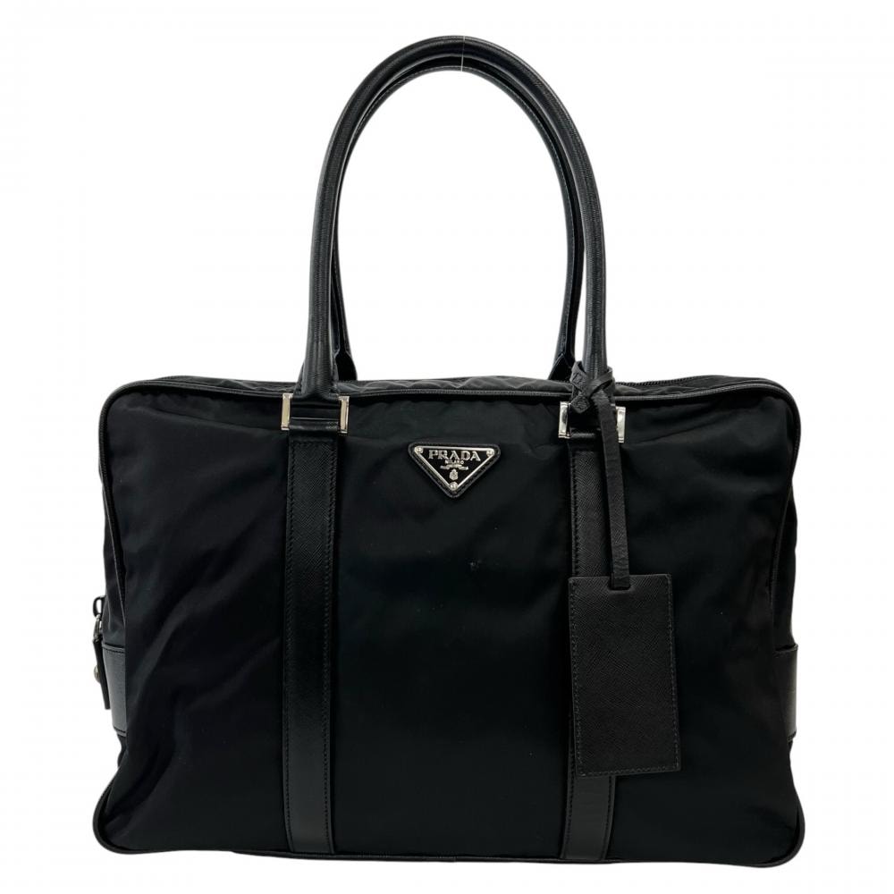 PRADA プラダ ハンドバッグ テスート ビジネスバッグ 肩掛け ナイロン  サフィアーノ   ブラック 黒 シルバー金具 メンズ【中古品】