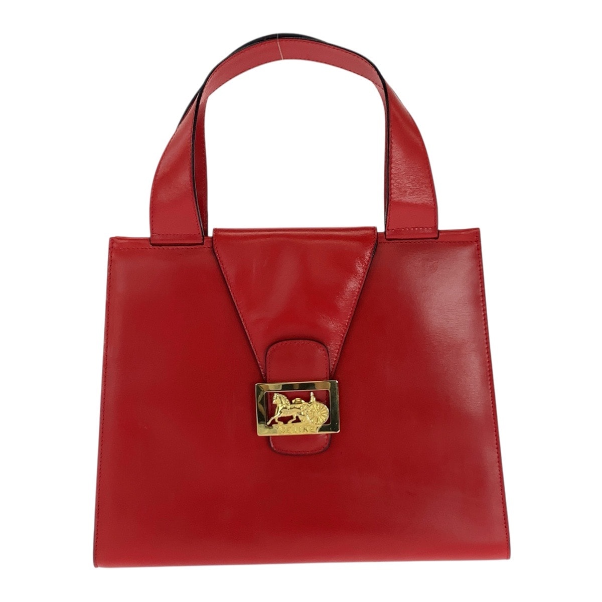 美品 CELINE セリーヌ ヴィンテージ ホースキャリッジ 馬車 レッド ゴールド金具 レザー ハンドバッグ 504824 【中古】