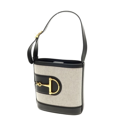 【中古】グッチ GUCCI レザー×キャンバス 2025年春夏 グッチ 73 スモール バケット バッグ バケットバッグ ブラックxベージュ【W19.5xH19xD7.2】【レディース】