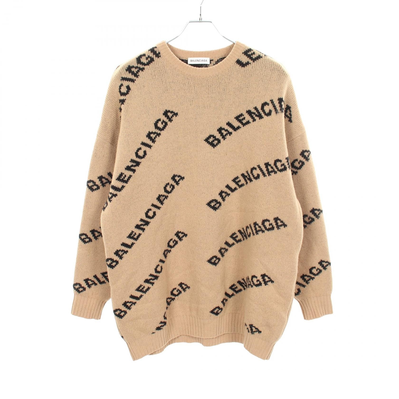 バレンシアガ BALENCIAGA オールオーバー ロゴ ニット 衣料品 トップス ウール メンズ レディース ベージュ系 581027 【中古】