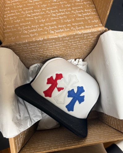 Chrome Hearts 3 Cross Patches Trucker Cap "Black/White/Red/Blue"