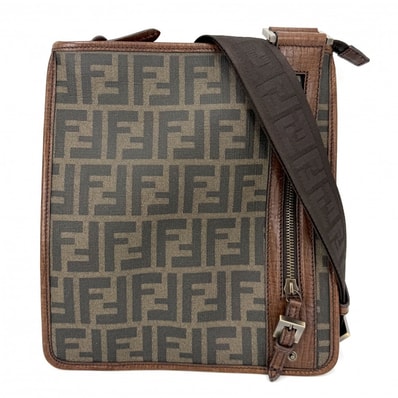 FENDI フェンディ ショルダーバッグ ズッカ 肩掛け 斜め掛け 7VA204 コーティングキャンバス レザー ブラウン 茶 ゴールド金具 レディース【中古品】
