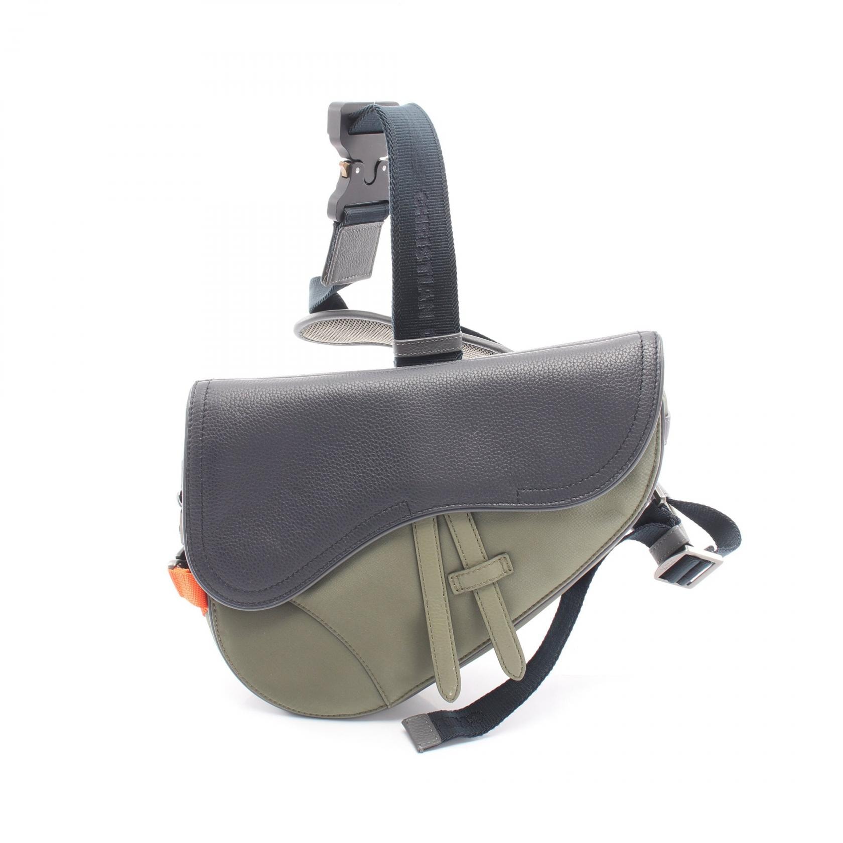 ディオール Dior DIOR × sacai SADDLE サドル ウエストバッグ ボディバッグ バッグ ナイロン レザー メンズ カーキ系 / グレー系 【中古】