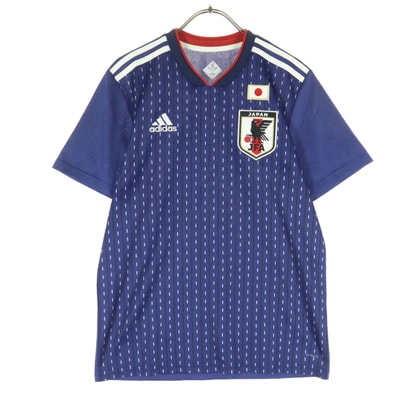 adidas アディダス ワンポイントロゴ エンブレム 半袖 ユニフォーム M ブルー サッカー日本代表