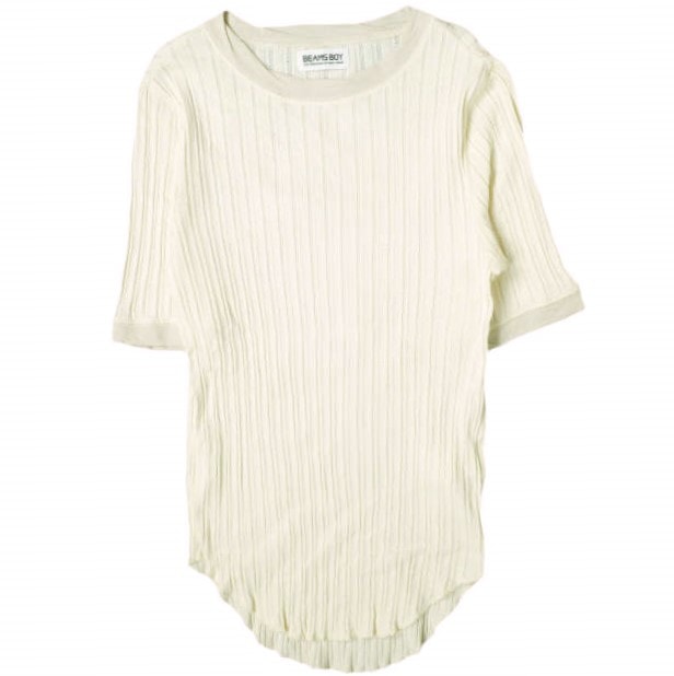 BEAMS BOY ビームスボーイ 20SS ジャカードリブクルーショートスリーブTシャツ 13-04-0732-454 Free ナチュラル 半袖 トップス g13657