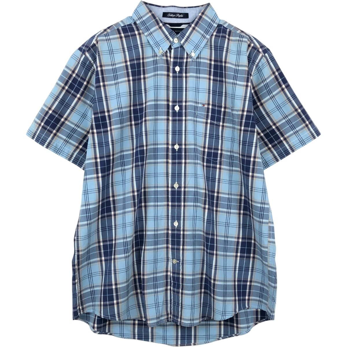 古着 トミーヒルフィガー TOMMY HILFIGER College Poplin 半袖 ボタンダウン チェックシャツ メンズL相当/eaa668726