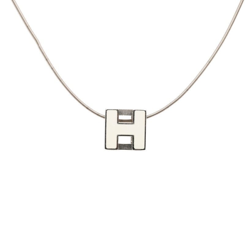 HERMES Hキューブ ネックレス　ホワイト チェーンシルバー　箱付き C (やや傷や汚れあり)】エルメス カージュドアッシュ Hキューブ