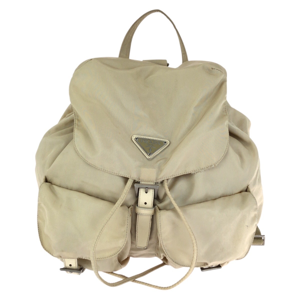 PRADA プラダ テスート 三角ロゴプレート ベージュ アイボリー シルバー金具 ナイロン レザー/ リュック・デイパック バックパック 601507 【中古】