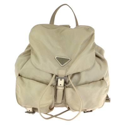 PRADA プラダ テスート 三角ロゴプレート ベージュ アイボリー シルバー金具 ナイロン レザー/ リュック・デイパック バックパック 601507 【中古】