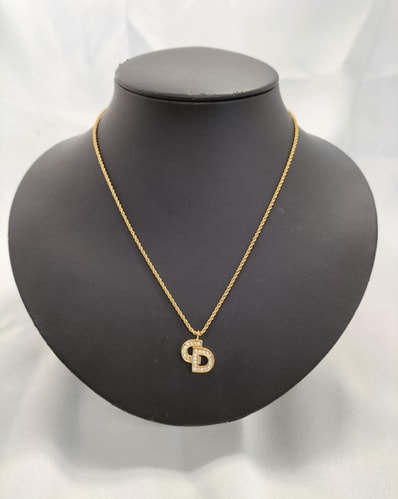 Dior CD Logo Rhinestone Necklace "Gold"