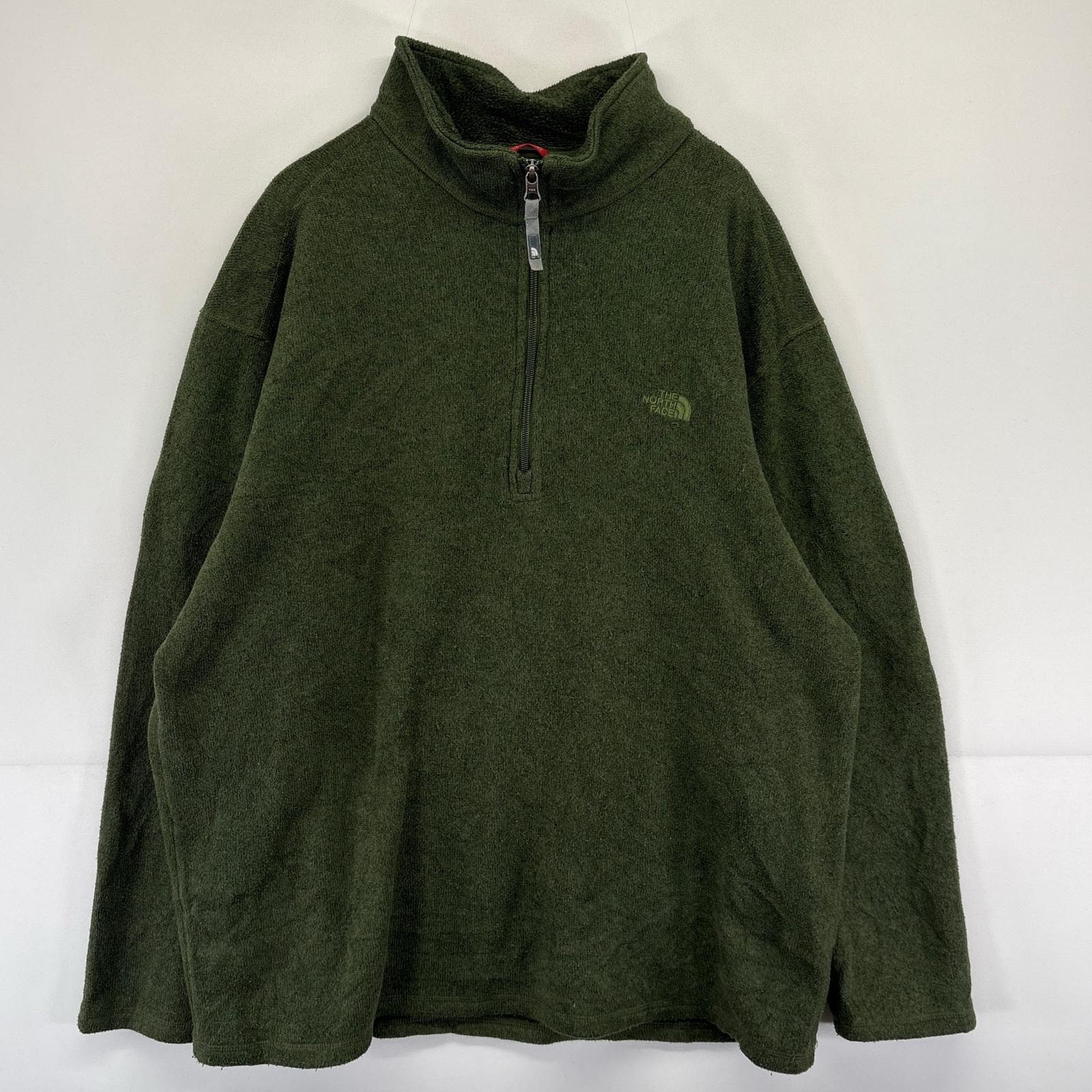 古着 ザ・ノースフェイス THE NORTH FACE フリース ハーフジップフリースジャケット 大きいサイズ ロゴ 刺繍 2XL グリーン系 メンズ