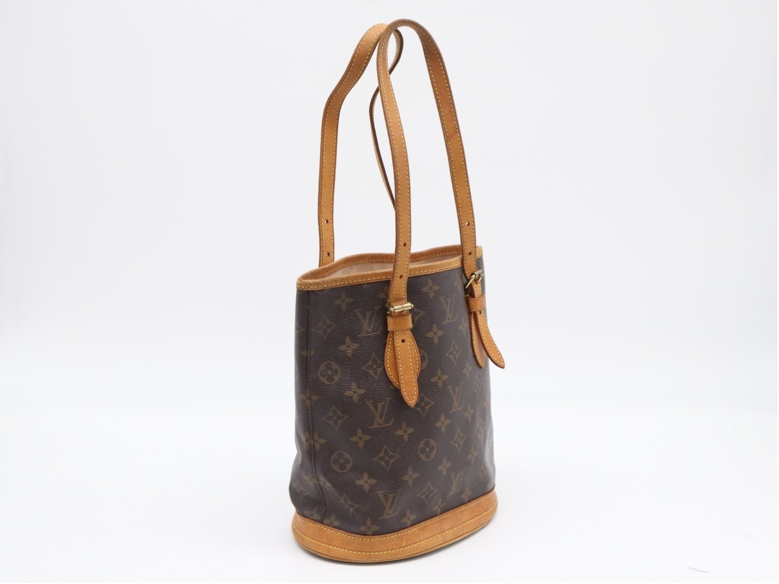 LOUIS VUITTON ルイ・ヴィトン モノグラム バケットPM M42238 ハンドバッグ ブラウン コーティングキャンバス レザー レディース
