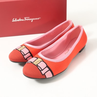 ■美品■Salvatore Ferragamo サルヴァトーレフェラガモ VARINA KNI 1.0cm パンプス サイズ8 1/2 B ヴァラリボン フラットシューズ ニット レザー 靴 ブランド古着【中古】20251201/RA6739
