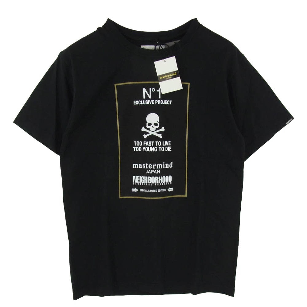 NEIGHBORHOOD ネイバーフッド mastermind JAPAN マスターマインドジャパン × mastermind JAPAN マスターマインドジャパン ロゴ スカル フレーム 半袖 Tシャツ ブラック系 L【極上美品】【中古】