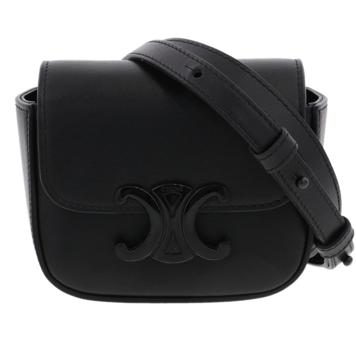 CELINE セリーヌ ミニ クロード トリオンフ ショルダーバッグ 10I513 レザー ブラック ソーブラック  レディース【中古】