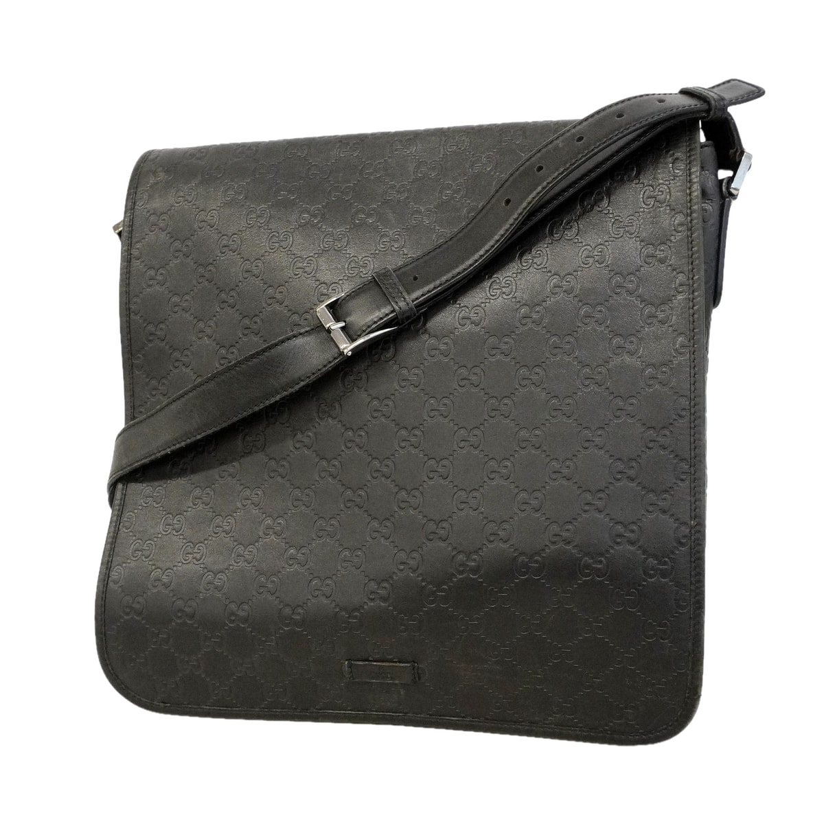 【6ic3104】グッチ ショルダーバッグ グッチシマ 145840 レザー ブラック シルバー金具【中古】メンズ