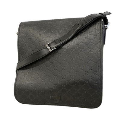 【6ic3104】グッチ ショルダーバッグ グッチシマ 145840 レザー ブラック シルバー金具【中古】メンズ