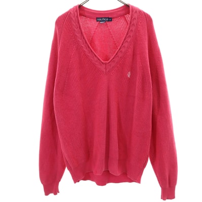 NAUTICA ノーティカ 90s オールド 長袖 Vネック セーター L ピンク ニット