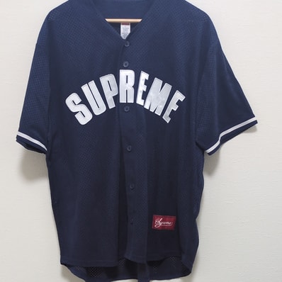 Supreme Ultrasuede Mesh Baseball Jersey "Navy"