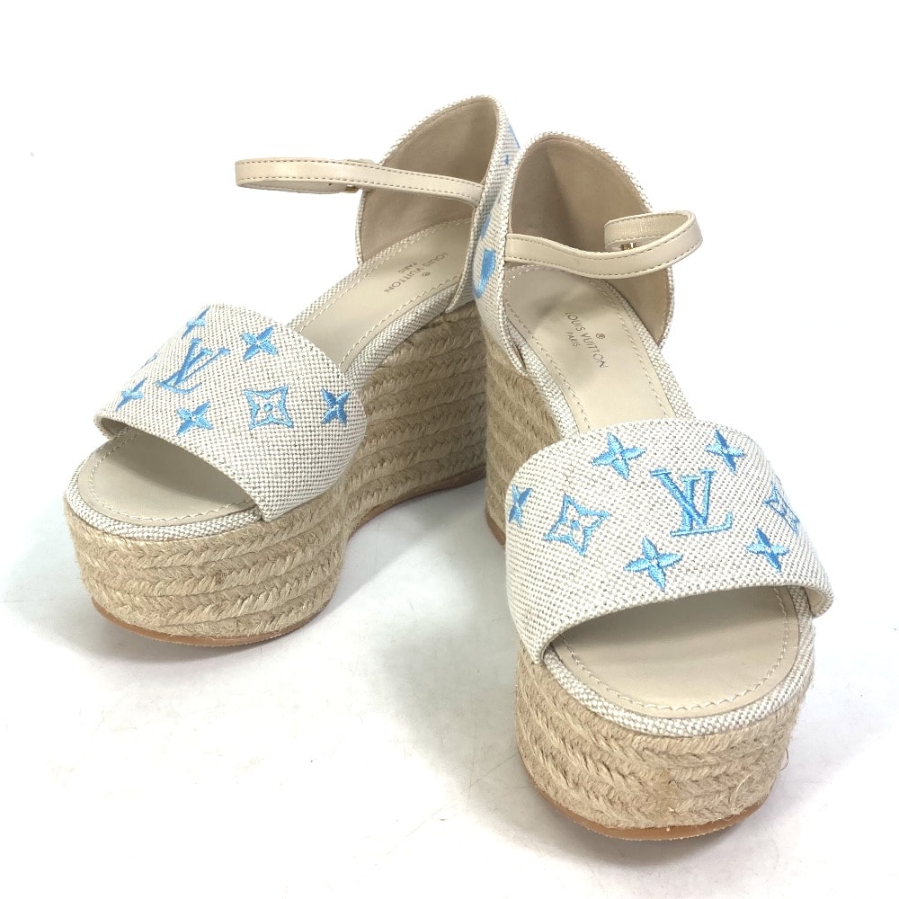ルイヴィトン LOUIS VUITTON ストラップ付 スターボード・ライン モノグラム 靴 ウエッジソール サンダル レザー/キャンバス ブルー 未使用
