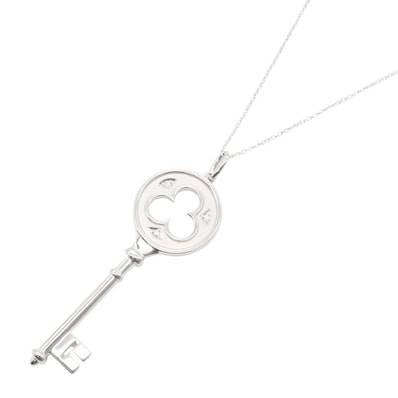 ティファニー TIFFANY&CO クローバー キー ペンダント ダイヤ ネックレス ネックレス ジュエリー ダイヤモンド K18WG(ホワイトゴールド) レディース シルバー系 / クリア系 【中古】