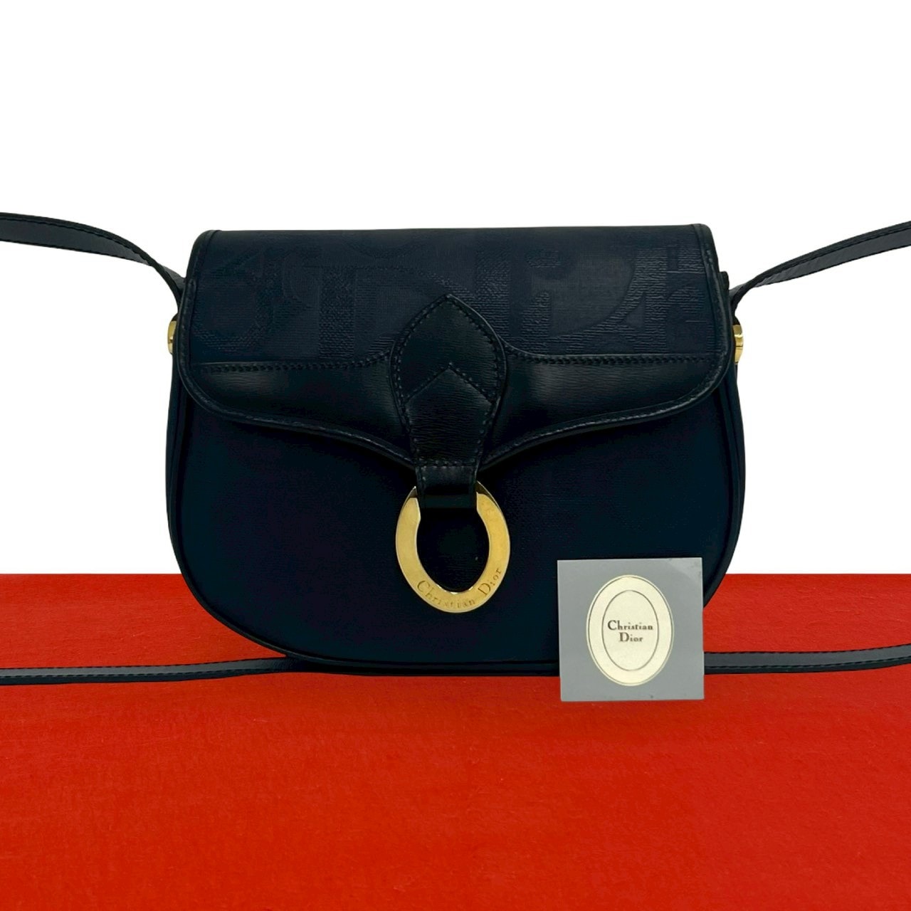 Christian Dior ディオール トロッター 柄 PVC レザー ショルダーバッグ ネイビー
35355