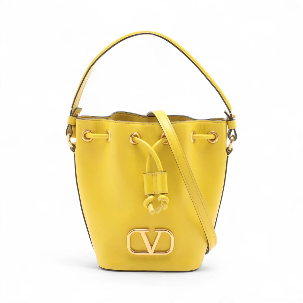 ■美品 ヴァレンティノ ガラヴァーニ ミニ バケット バッグ 巾着 イエロー