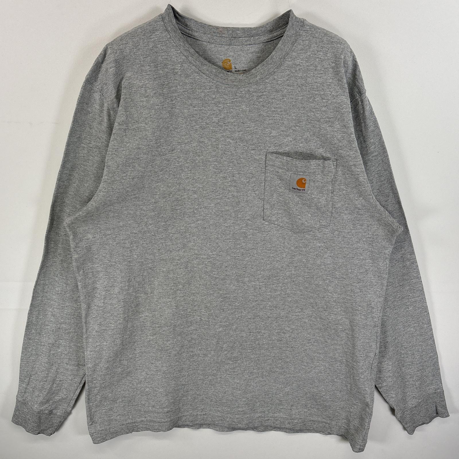 古着 カーハート Carhartt 長袖Tシャツ ワンポイント ロゴ 肉厚 大きいサイズ L  グレー 無地 メンズ