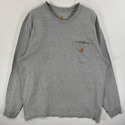 古着 カーハート Carhartt 長袖Tシャツ ワンポイント ロゴ 肉厚 大きいサイズ L グレー 無地 メンズ