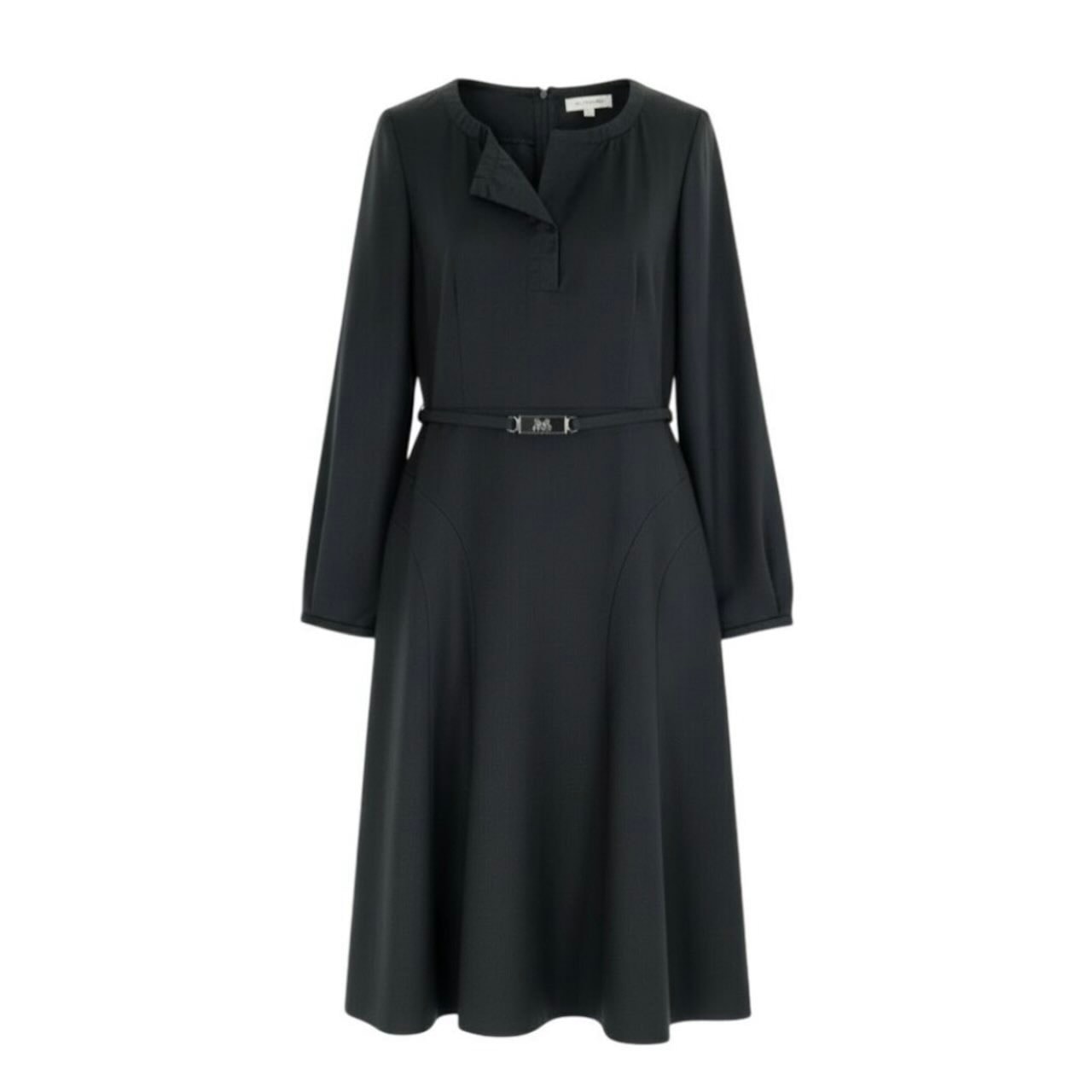 CELINE セリーヌ ヴィンテージ 馬車ベルト付き Aラインワンピース グレー ウール レーヨン/ ポリウレタン/ ワンピース A3-00086 【中古】