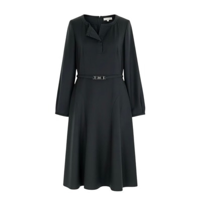 CELINE セリーヌ ヴィンテージ 馬車ベルト付き Aラインワンピース グレー ウール レーヨン/ ポリウレタン/ ワンピース A3-00086 【中古】