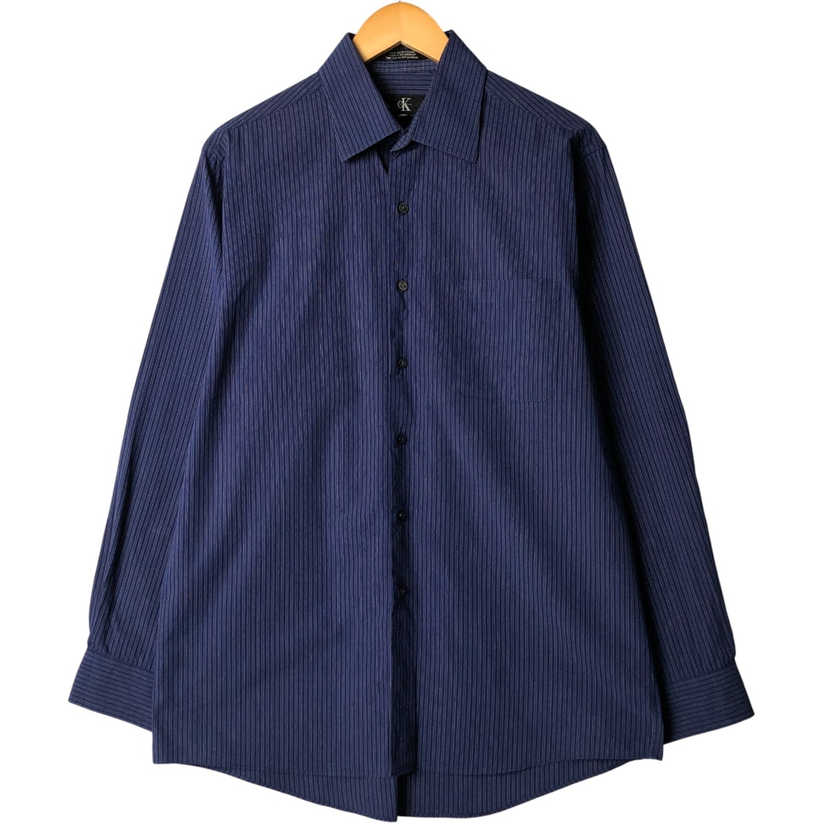 古着 カルバンクライン Calvin klein ワイドカラー 長袖 コットンストライプシャツ メンズL相当/eaa586774