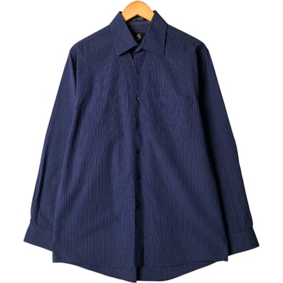 古着 カルバンクライン Calvin klein ワイドカラー 長袖 コットンストライプシャツ メンズL相当/eaa586774