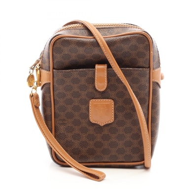 セリーヌ CELINE マカダム ショルダーバッグ バッグ PVCコーティングキャンバス レザー レディース ブラウン系 【中古】