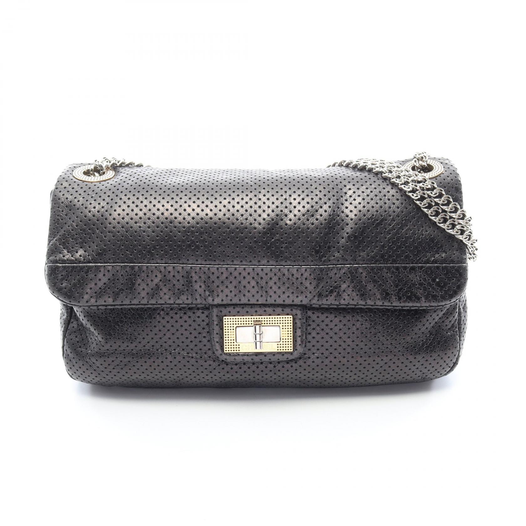 シャネル CHANEL 2.55 パンチング コンビ金具 ショルダーバッグ バッグ レザー レディース ブラック系 【中古】