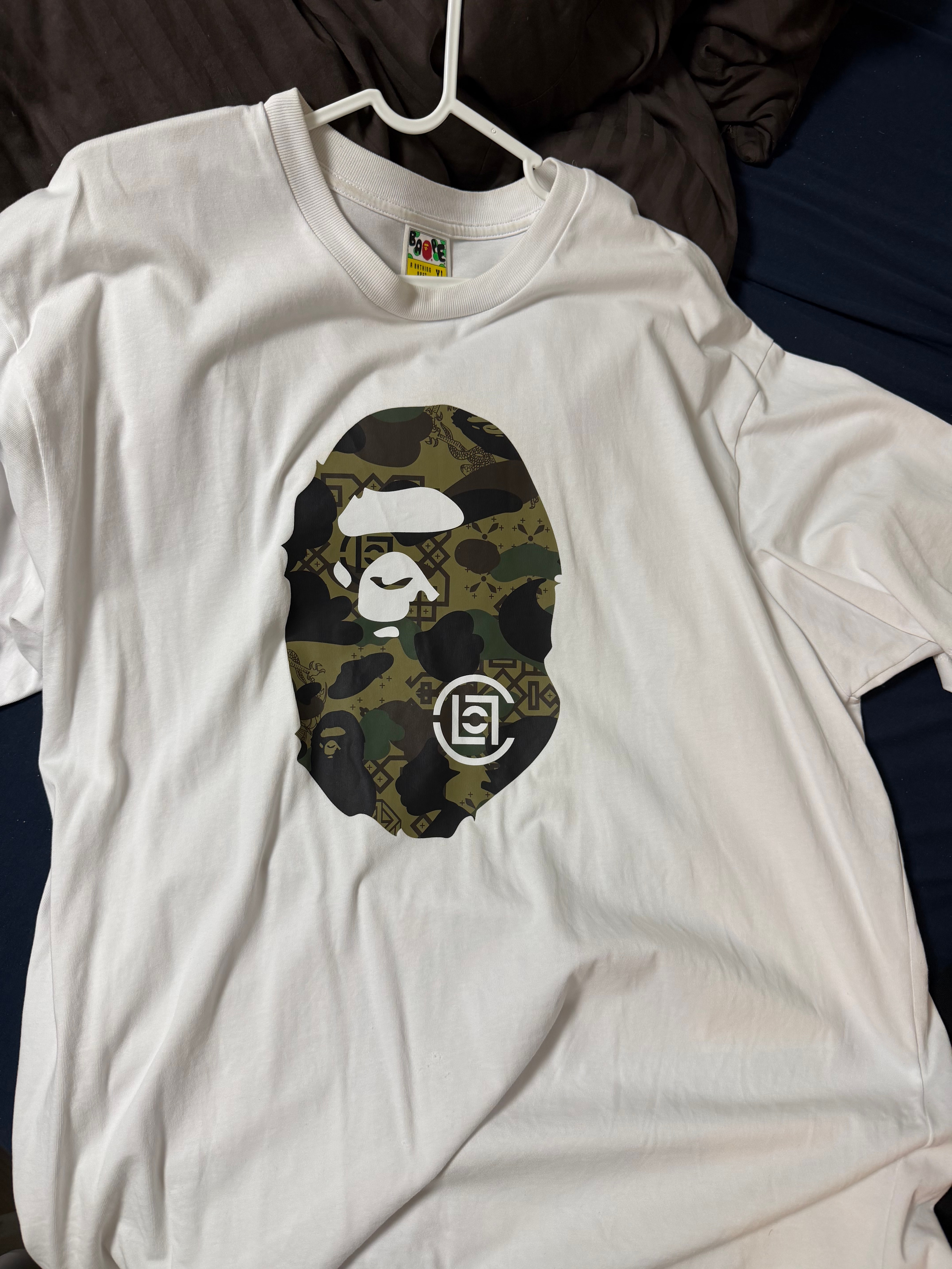 A BATHING APE x CLOT Camo Big Ape Head Relaxed Fit Tee "White"