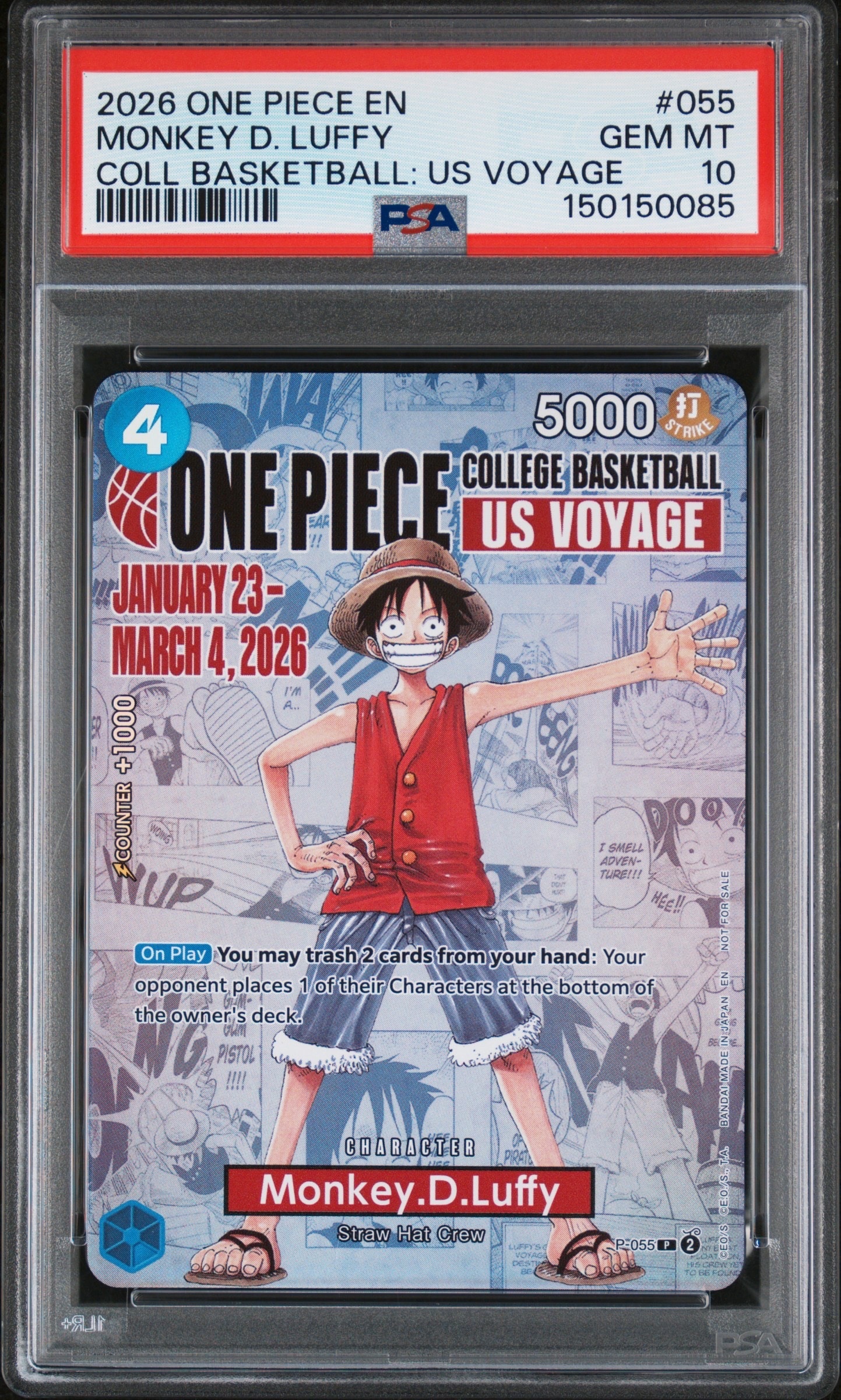 モンキー・D・ルフィ:P (開封済) [P-055]【英語版】(プロモーションカード「ワンピース カレッジ バスケットボール:USボヤージュ」)