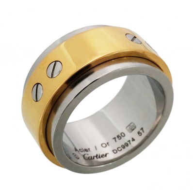 ★SALE【6jdb0273】カルティエ リング サントス K18YG イエローゴールド ステンレス シルバー #57【中古】メンズ
