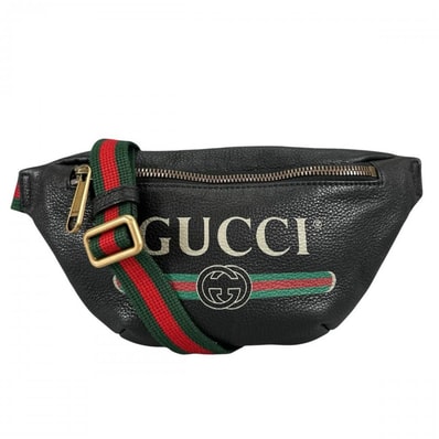 GUCCI グッチ ボディバッグ シェリーライン ロゴプリント ウエストポーチ 斜め掛け 527792 レザー ブラック 黒 アンティークゴールド金具 メンズ 美品【中古品】