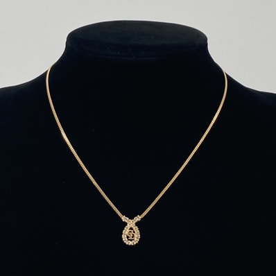 Christian Dior(クリスチャンディオール) ロゴ ラインストーン ネックレス 4.92g ゴールド