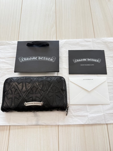 付属品完備/値下げ交渉可能 / 正規品!CHROME HEARTS クロムハーツ キルティングウォレット 財布