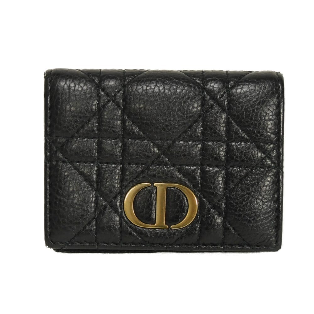 Dior ディオール カロ コンパクト ウォレット CDロゴ キルティング ステッチ ソフト カーフ 札入れ カードケース コインケース カナージュ ブラック 三つ折り財布 S5030UWHC_M900