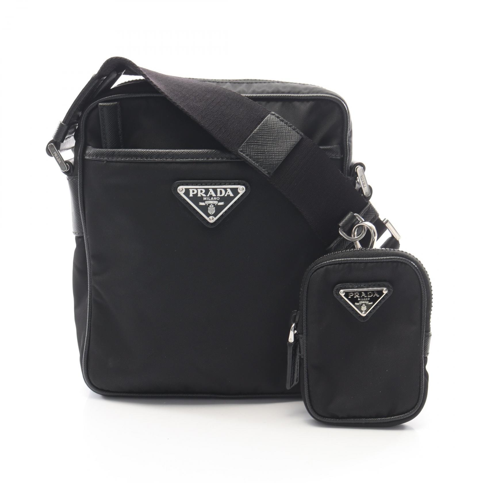 プラダ PRADA Re-Nylon ショルダーバッグ バッグ ナイロン サフィアーノレザー メンズ レディース ブラック系 2VH112 【中古】