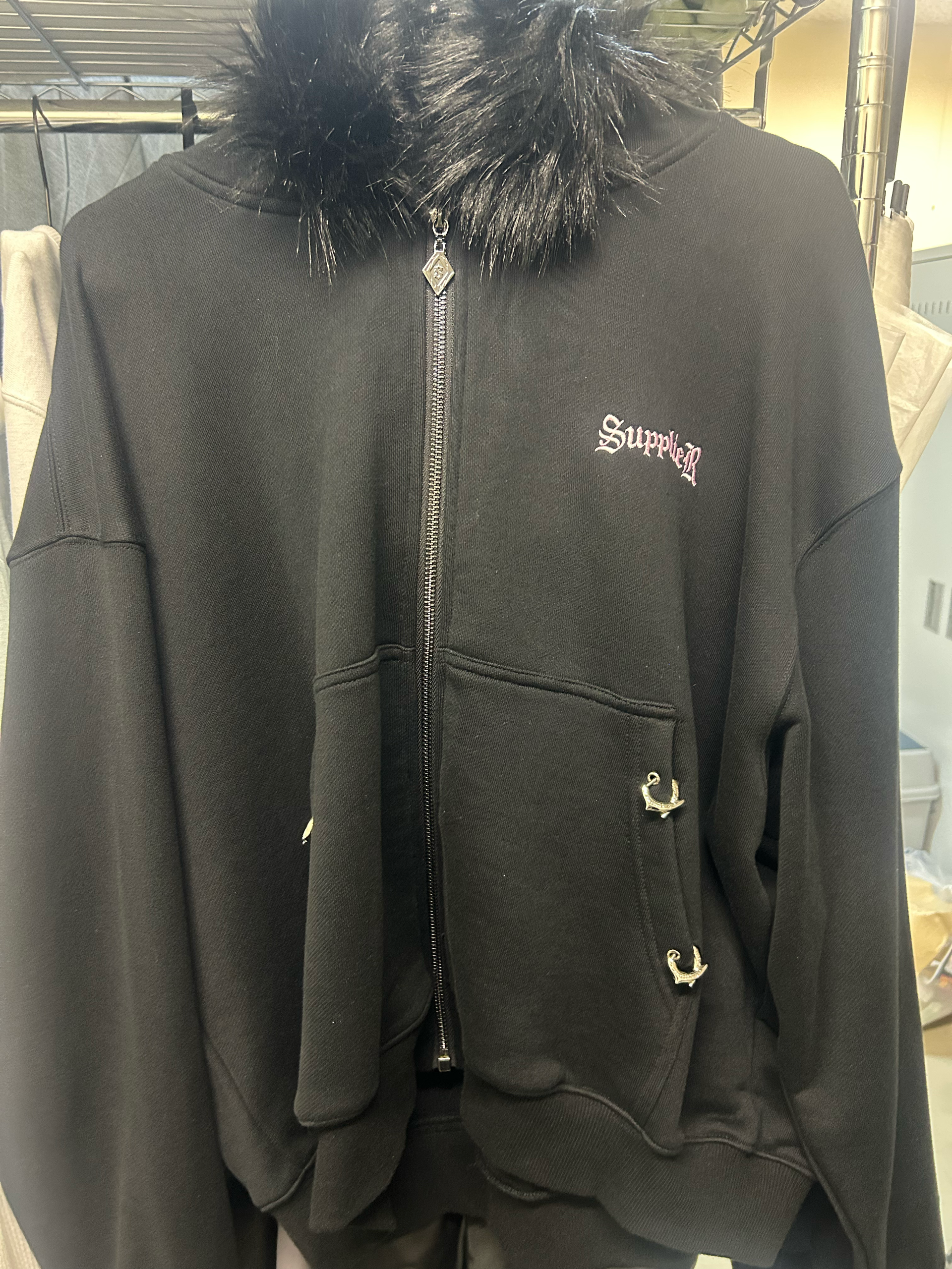 SUPPLIER Beaded Cross Zip Hoodie "Black"
