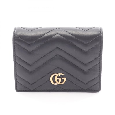 グッチ GUCCI GGマーモント 二つ折り財布 財布 レザー レディース ブラック系 【中古】