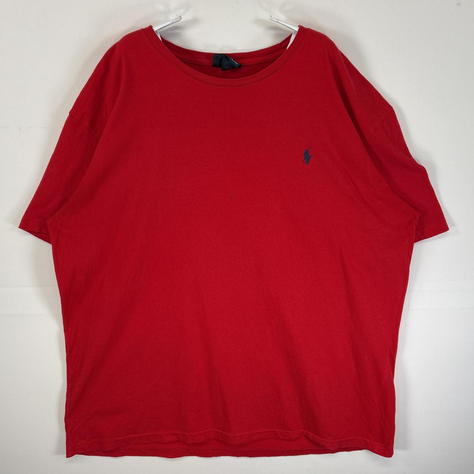 古着 90's/90年代 ポロバイラルフローレン Polo by Ralph Lauren 半袖Tシャツ ロゴ 刺繍 クルーネック XL  レッド 無地 メンズ